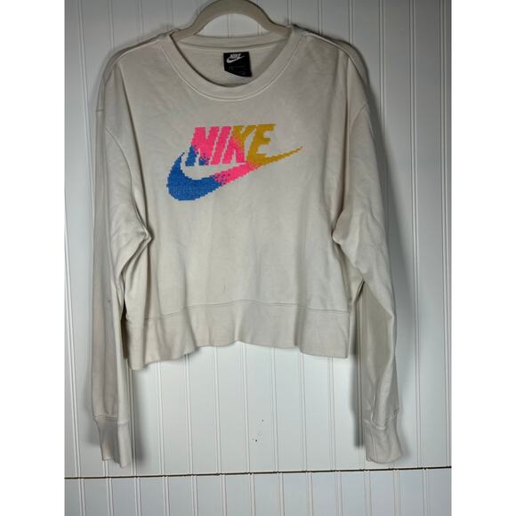 Nike Cropped Sweatshirt Women's Size L Big Embroidered Logo colorful - Picture 1 of 9